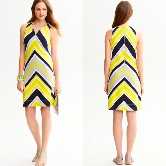 Banana Republic Milly Collection Lime Navy Chevron Stripe Sleeveless Dress SZ 6 - Picture 1 of 8